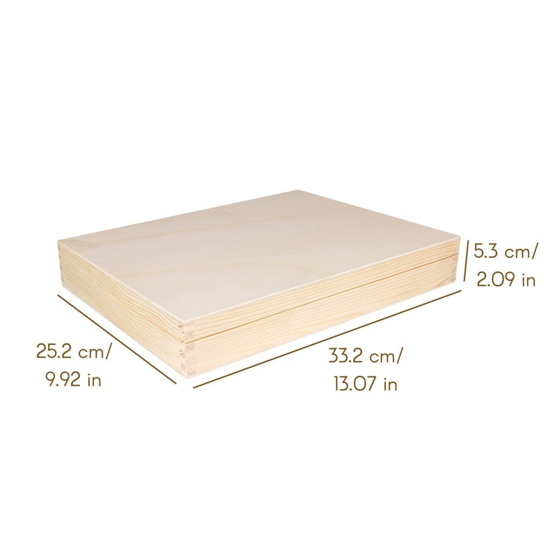 Creative Deco A4 Wooden Storage Box Unpainted Plain Flat | 13.38 x 9.96 x 2.08 in | Golden Latch & Lid | Perfect for Storing Files, Tools, Documents & Valuables in The Office or Bedroom - Image 2